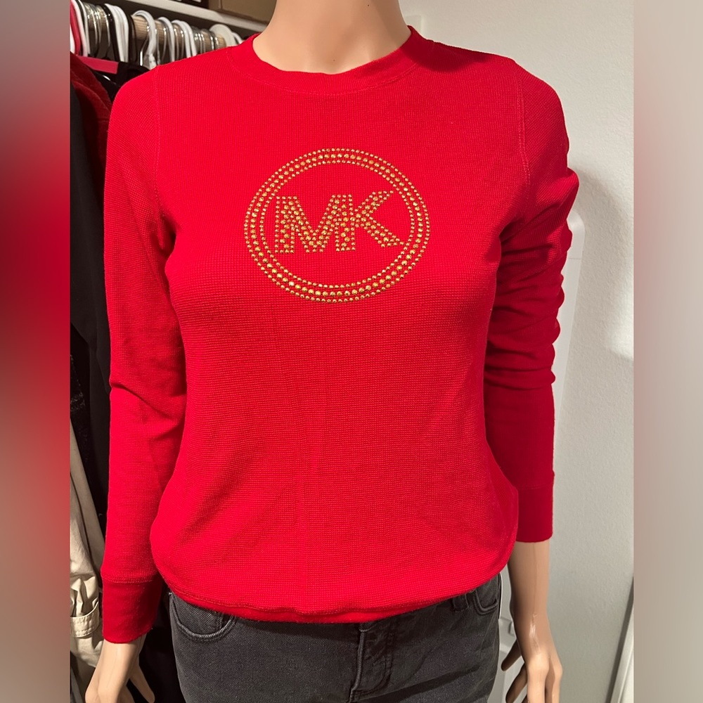 Original MK embellished thermal shirt size petite Small bright red and gold